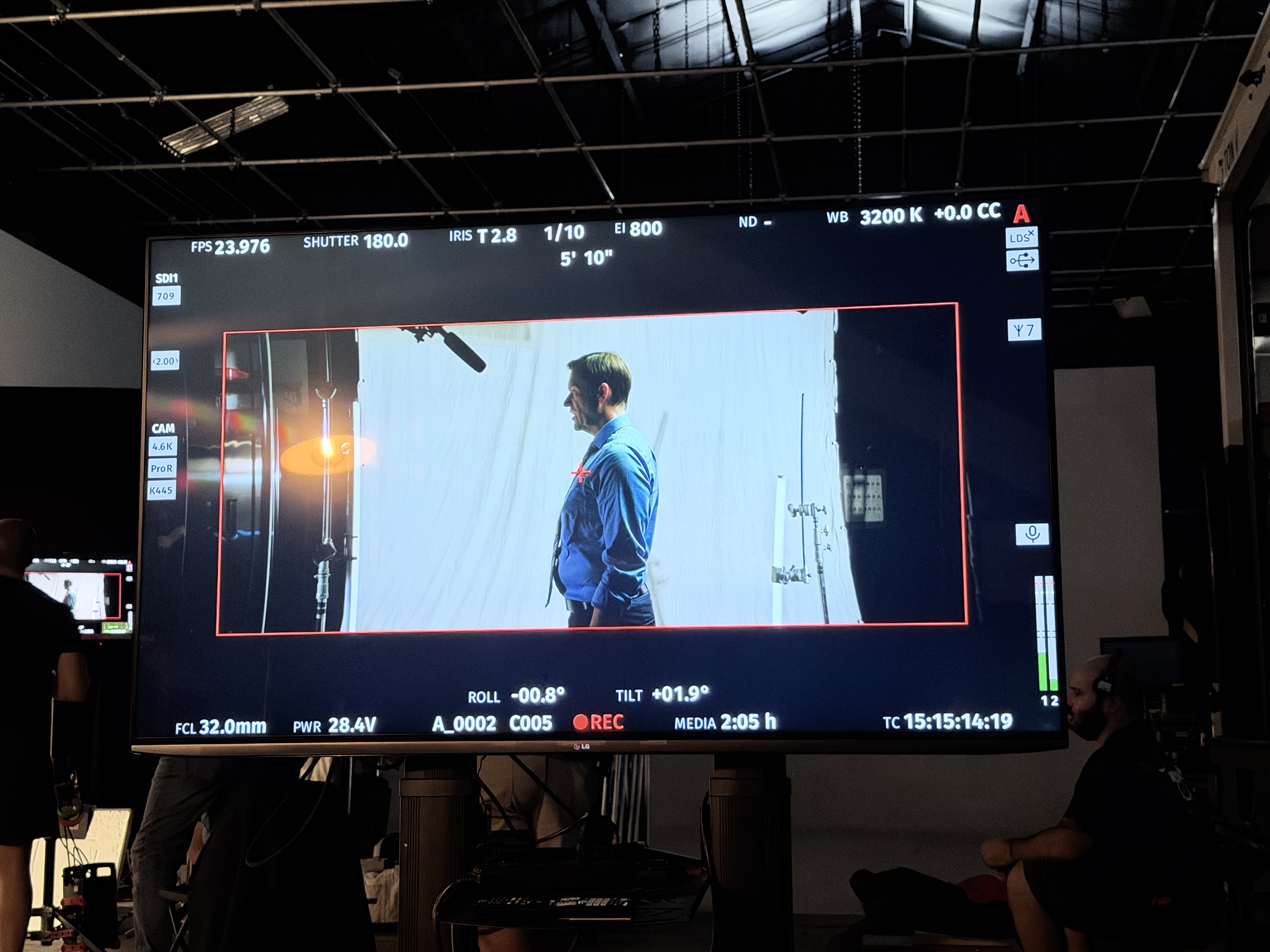 On-set monitor showing the burn-in